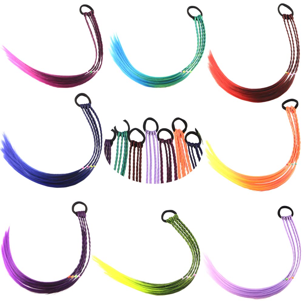 10 extensiones de cabello de trenzas de colores para niñas, accesorios con  bandas de goma, extensiones sintéticas trenzadas de arco iris, accesorios