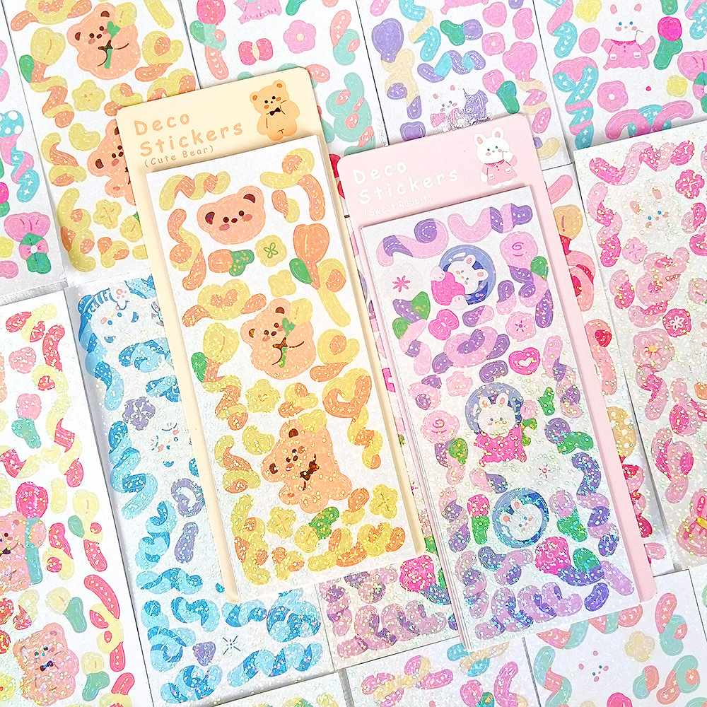 12pcs Cute Shiny Bunny Teddy Ribbon Scrapbook Stickers, For Photo Album,  Journal Diary Album Card Making DIY Arts And Crafts