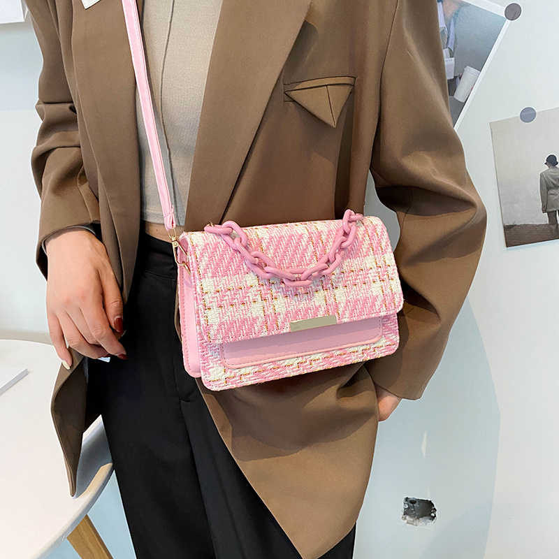 Quilted Pattern Chain Square Bag Funky Pink