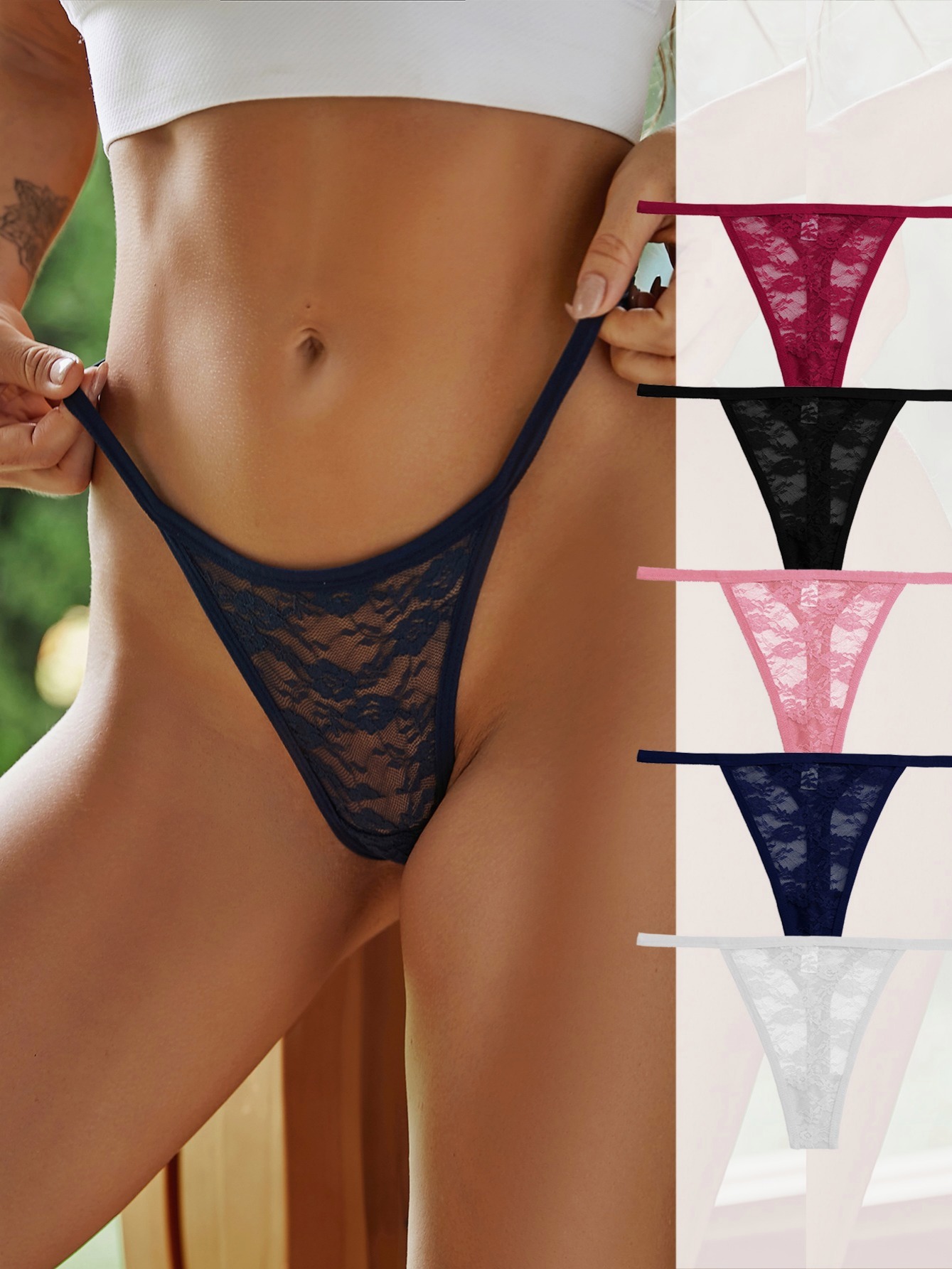 5 Pack Women's Assorted Colors Floral Lace Thong Panties