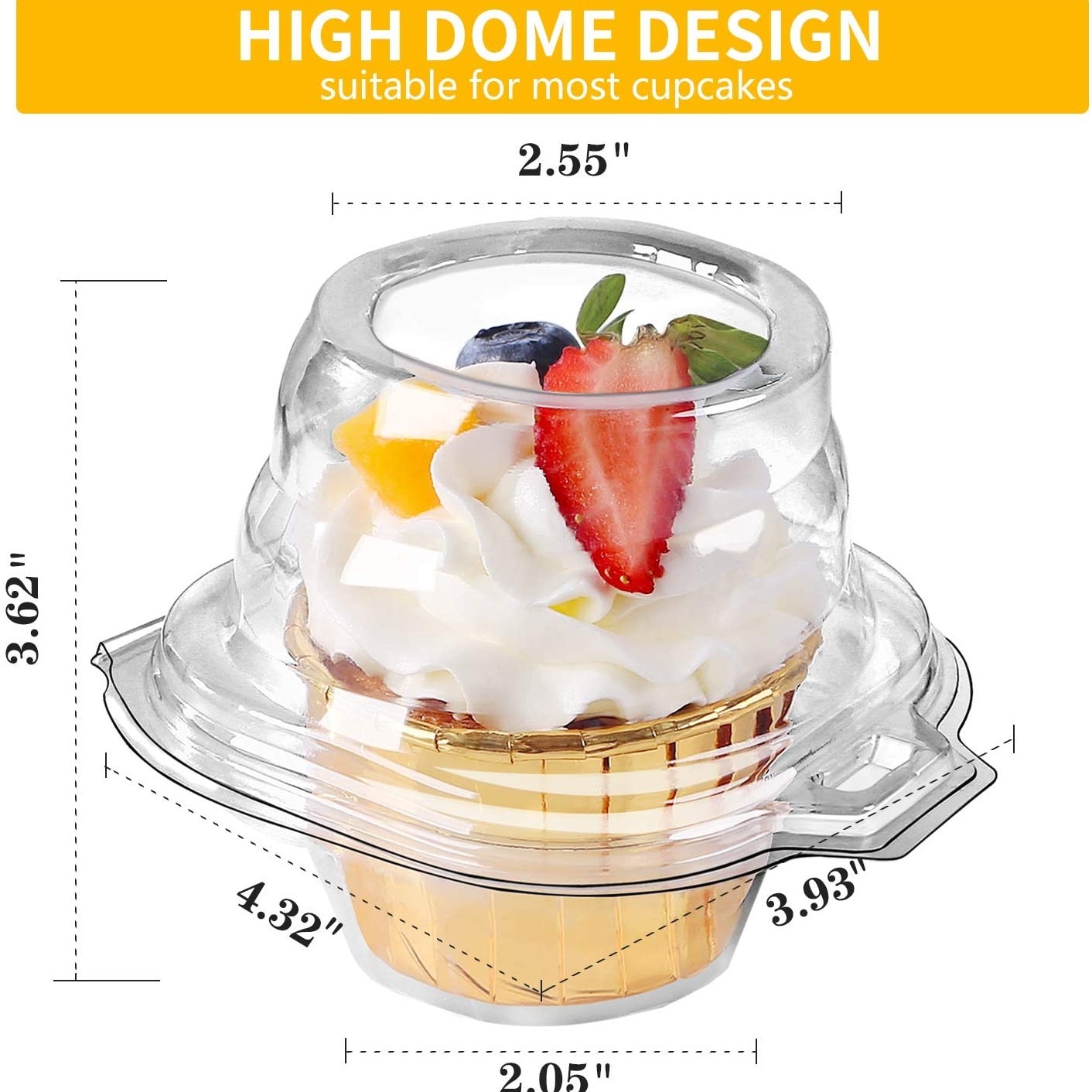 High Dome Plastic Cupcake Containers Holder Carrier, Holds 6