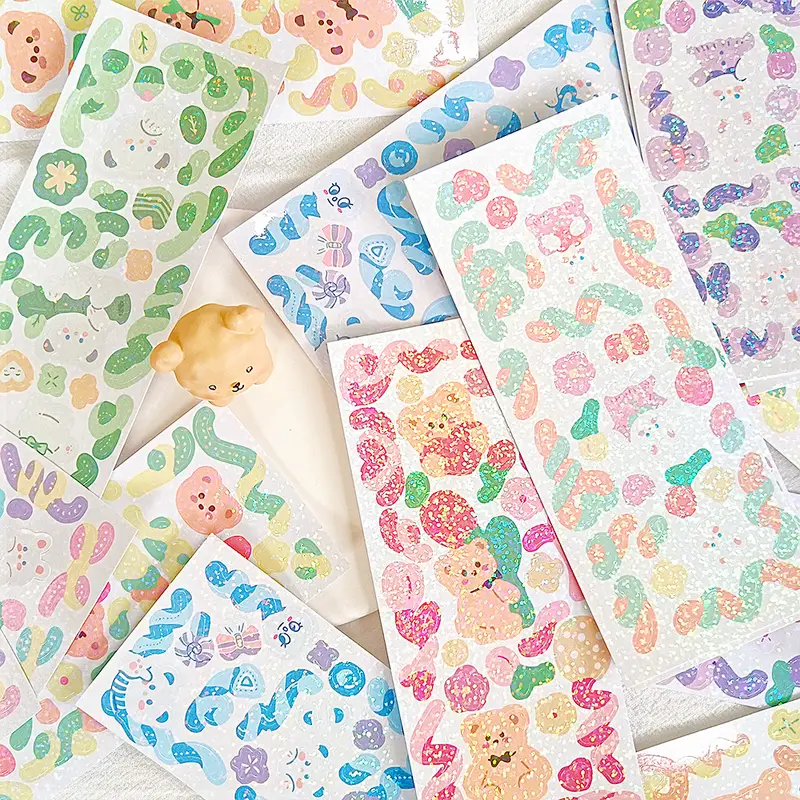 Cute Shiny Bunny Teddy Ribbon Scrapbook Stickers For Photo - Temu