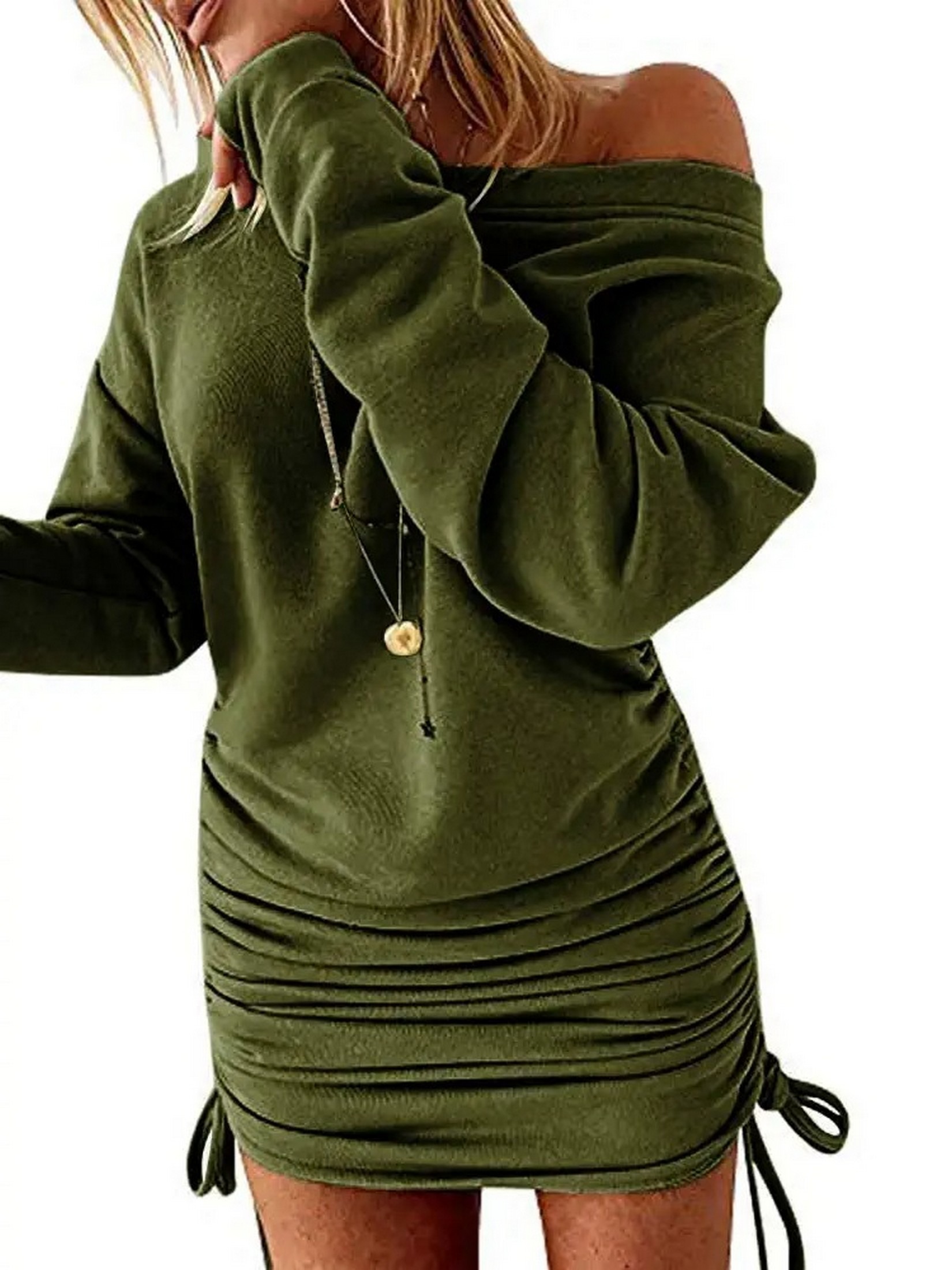 Vestido De Mujer Streetwear Manga Larga Sólido Ajustado Otoño Invierno  Vestido Casual Mujeres Sudadera Ropa Con Capucha Cordón