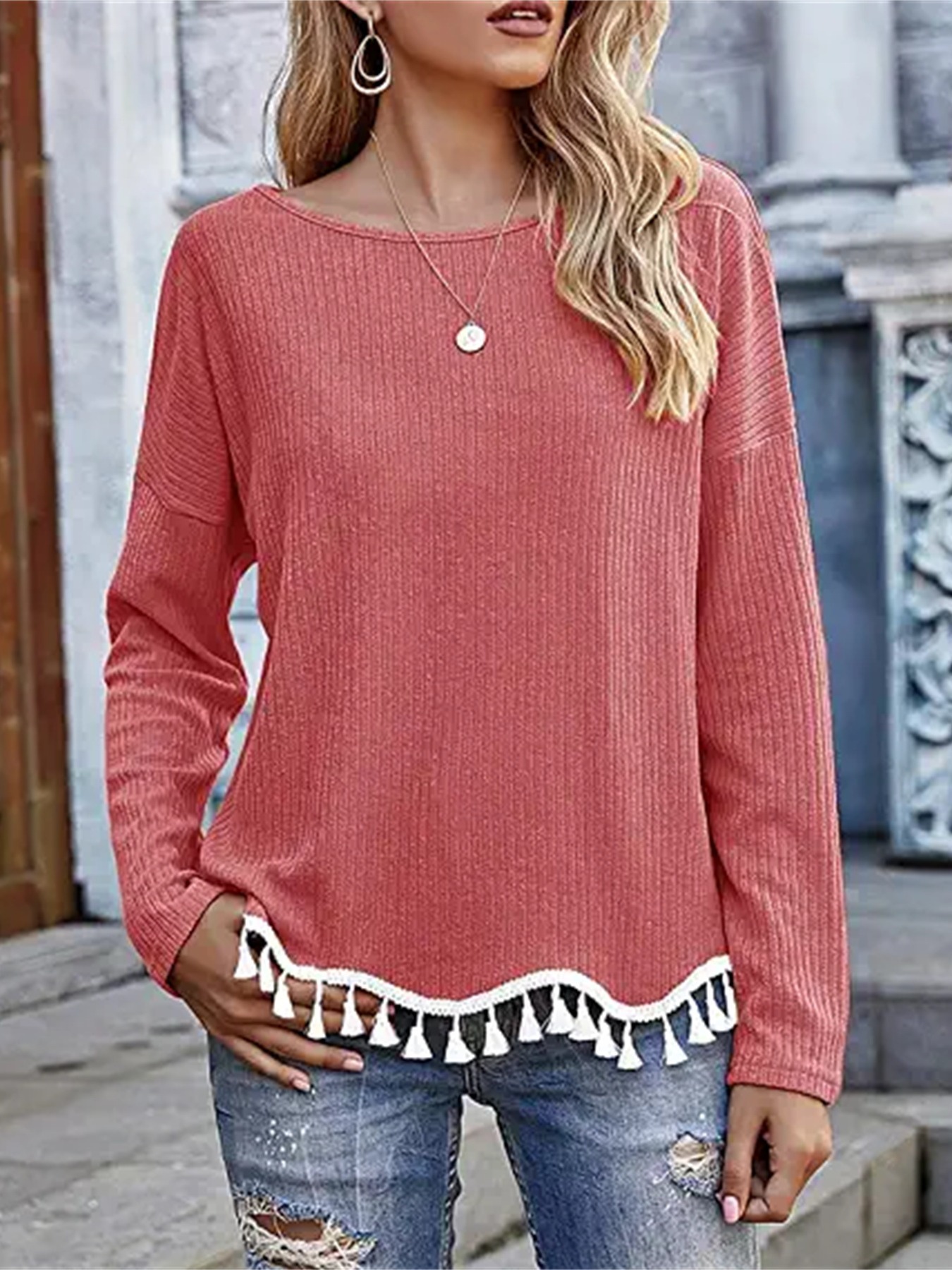 Womens Fall Pullovers Shirts Casual Loose Fit Tunic Top Comfy Cute  Sweatshirts Long Sleeve Crewneck T-shirts