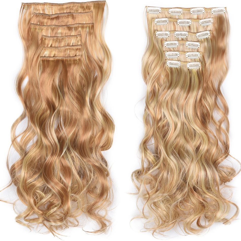 16pcs Clip Long Straight Hairpiece Synthetic Hair, Synthetic Natural Thick Fashionable Blonde Extensions Clip Fabulous for Women,Temu