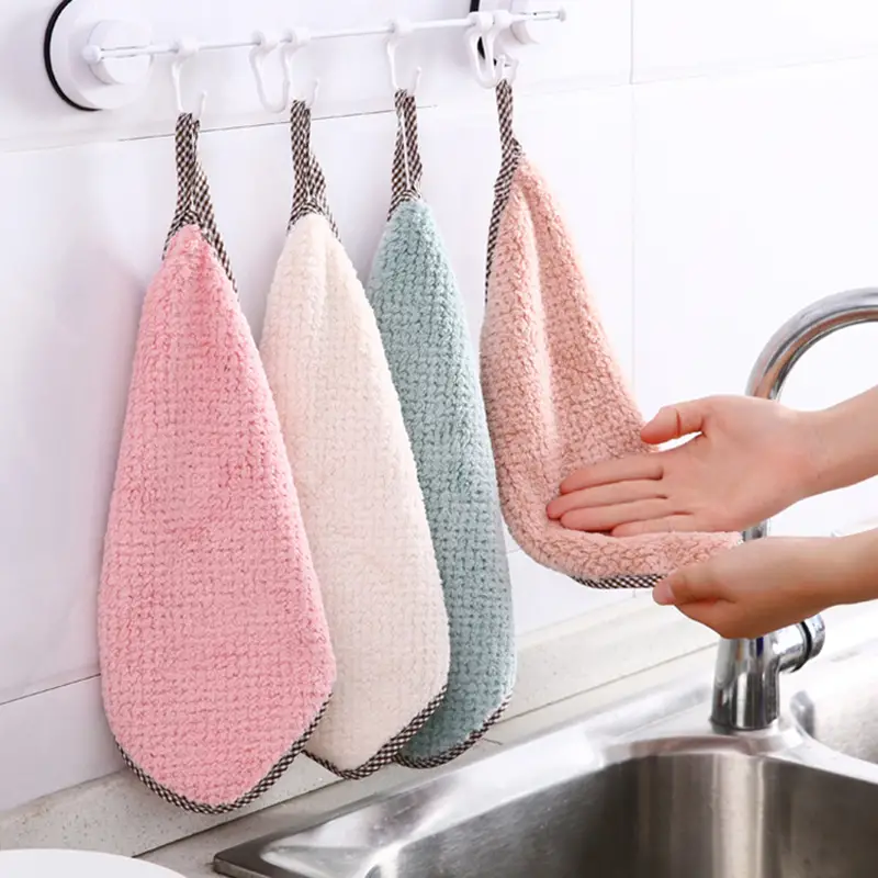 4pcs Thickened Dish Towel, Hanging Hand Towels, Kitchen Rag With Hanging  Loop, Bathroom Hand Towels