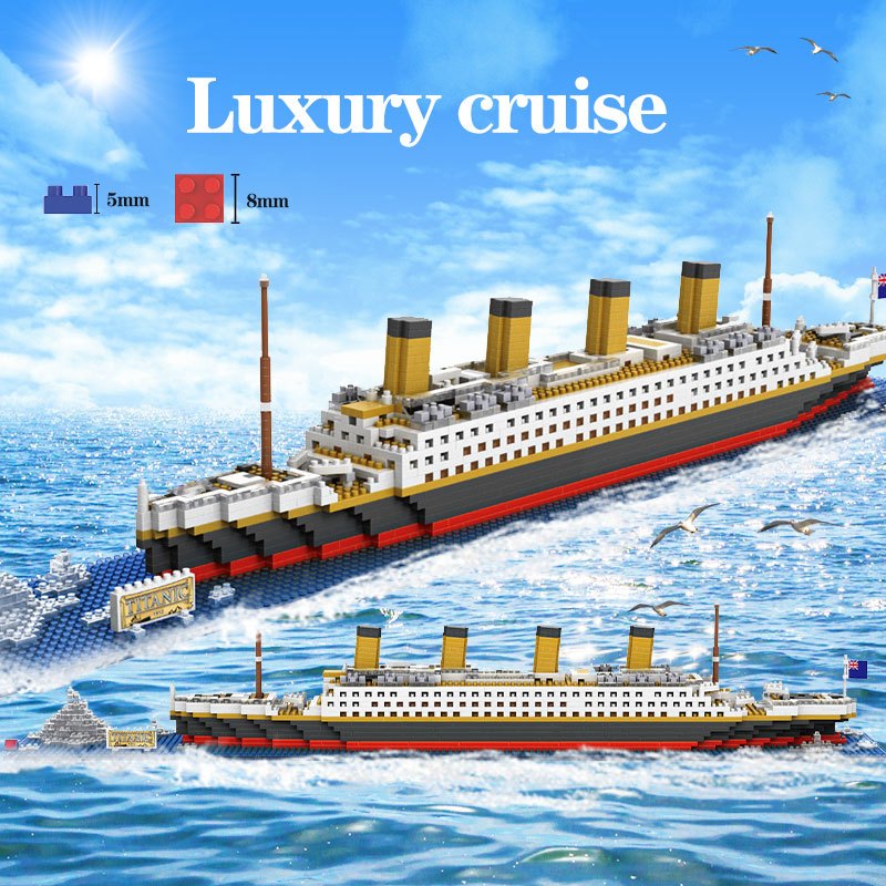 1012pcs Titanic Modello creativo di lusso nave da crociera Set City Series  Blocchi di costruzione della barca fai-da-te Mattoni Giocattoli per bambini  Regalo per adulti