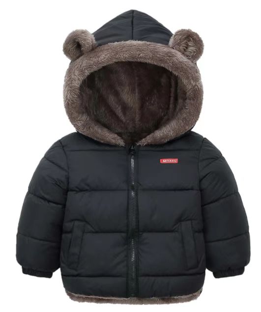 Chaqueta De Forro De Felpa Con Capucha Y Orejas De Oso De Manga Larga Negra Para Ni os Ropa Para Ni os