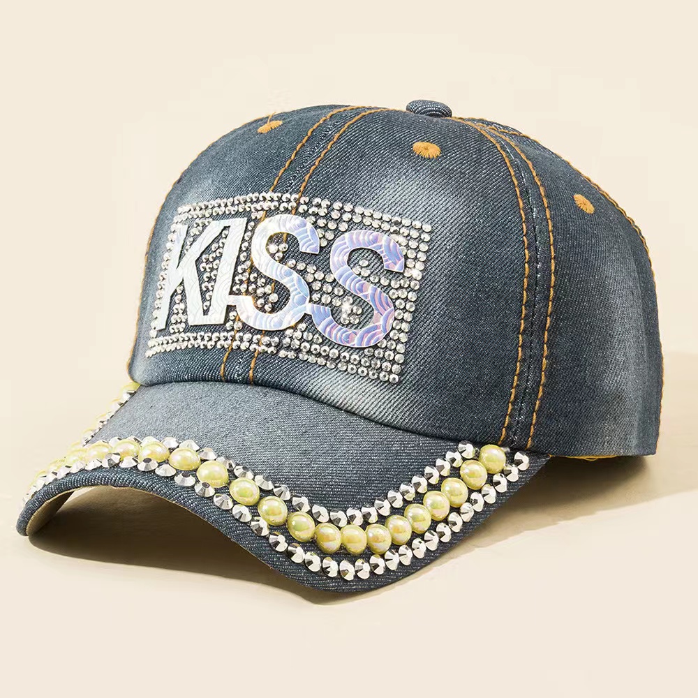 Rhinestone Bling Y2K Baseball Cap Women Adjustable Washed Distressed Denim  Hat Casual Cotton Dad Hats