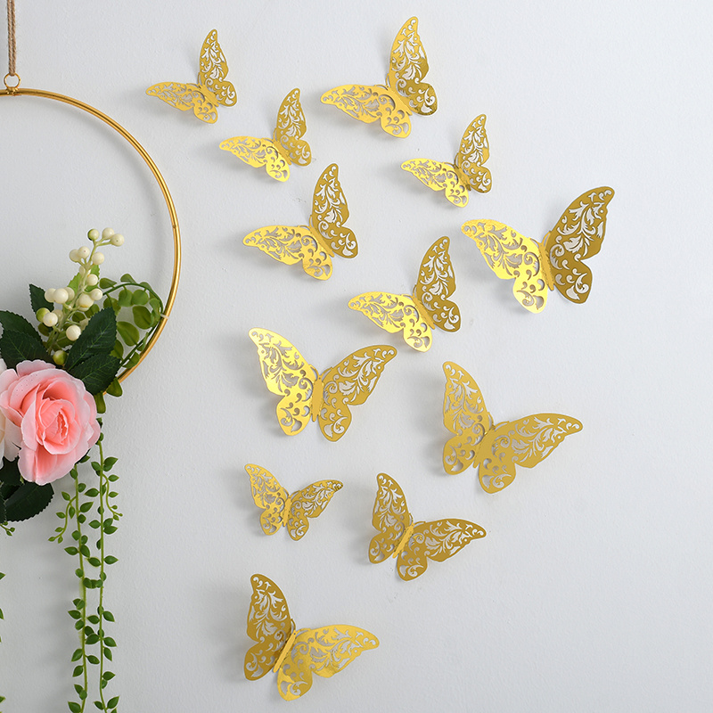 

3d Three-dimensional Hollow Butterfly Wall Stickers, Wall Decoration, Balloon Arrangement On The Living Room Wall, Metal Texture Creative Stickers