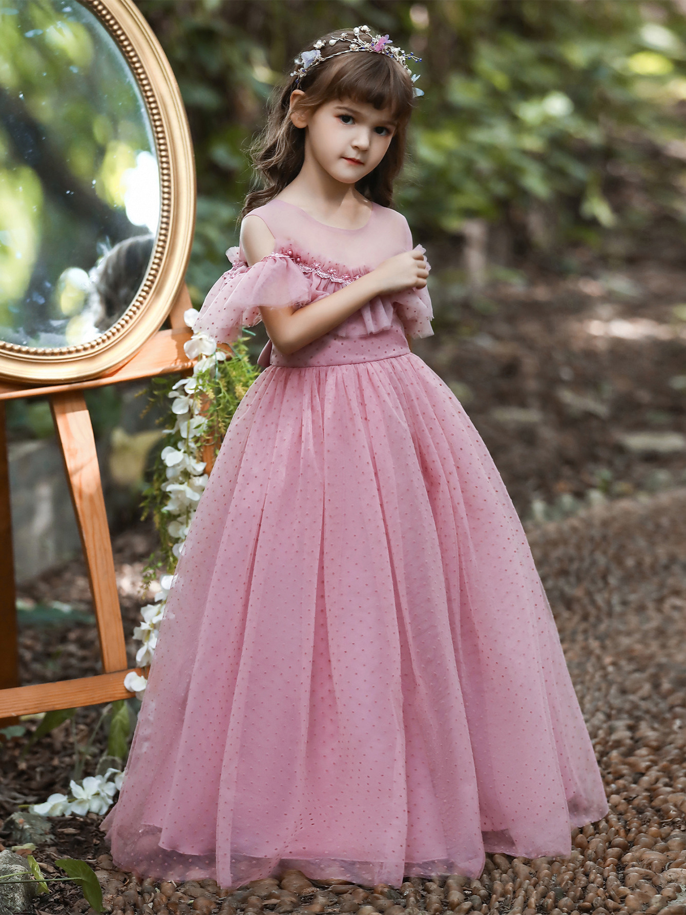 Vestido elegante de lunares para niña / 6-7 años, 7-8 años