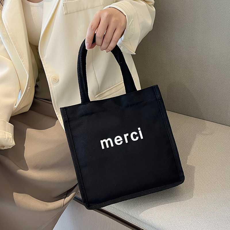 Merci Canvas Shoulder Bags Letter Print Eco Friendly Grocery