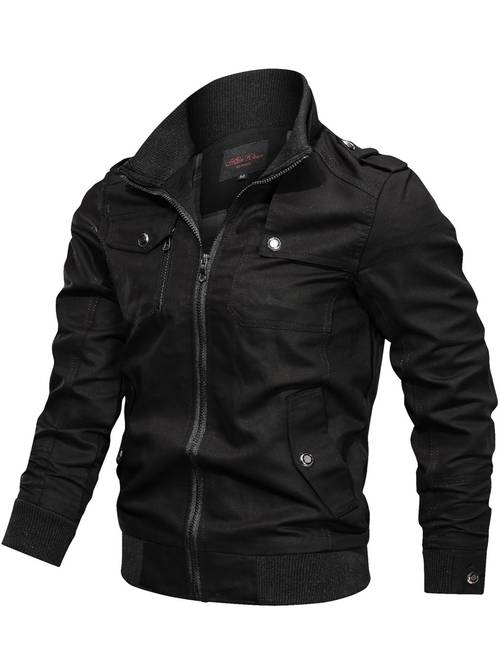 Men's Casual Stand-up Collar Jacket With Multi Pockets