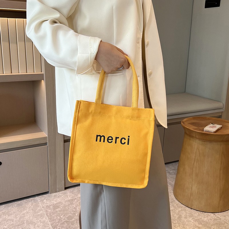 Merci Canvas Tote Shopping Bag Orange