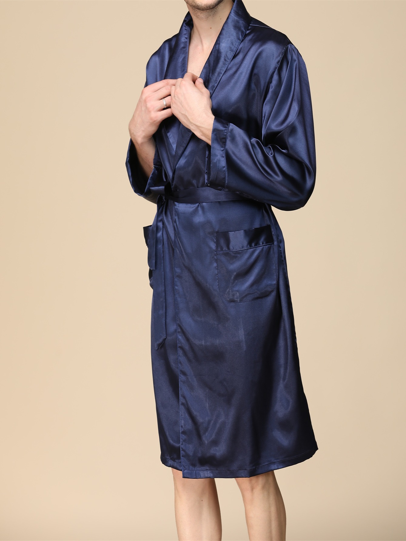 Mens Blue Cozy Long Sleeve Silk Bathrobe 90 Days - Temu