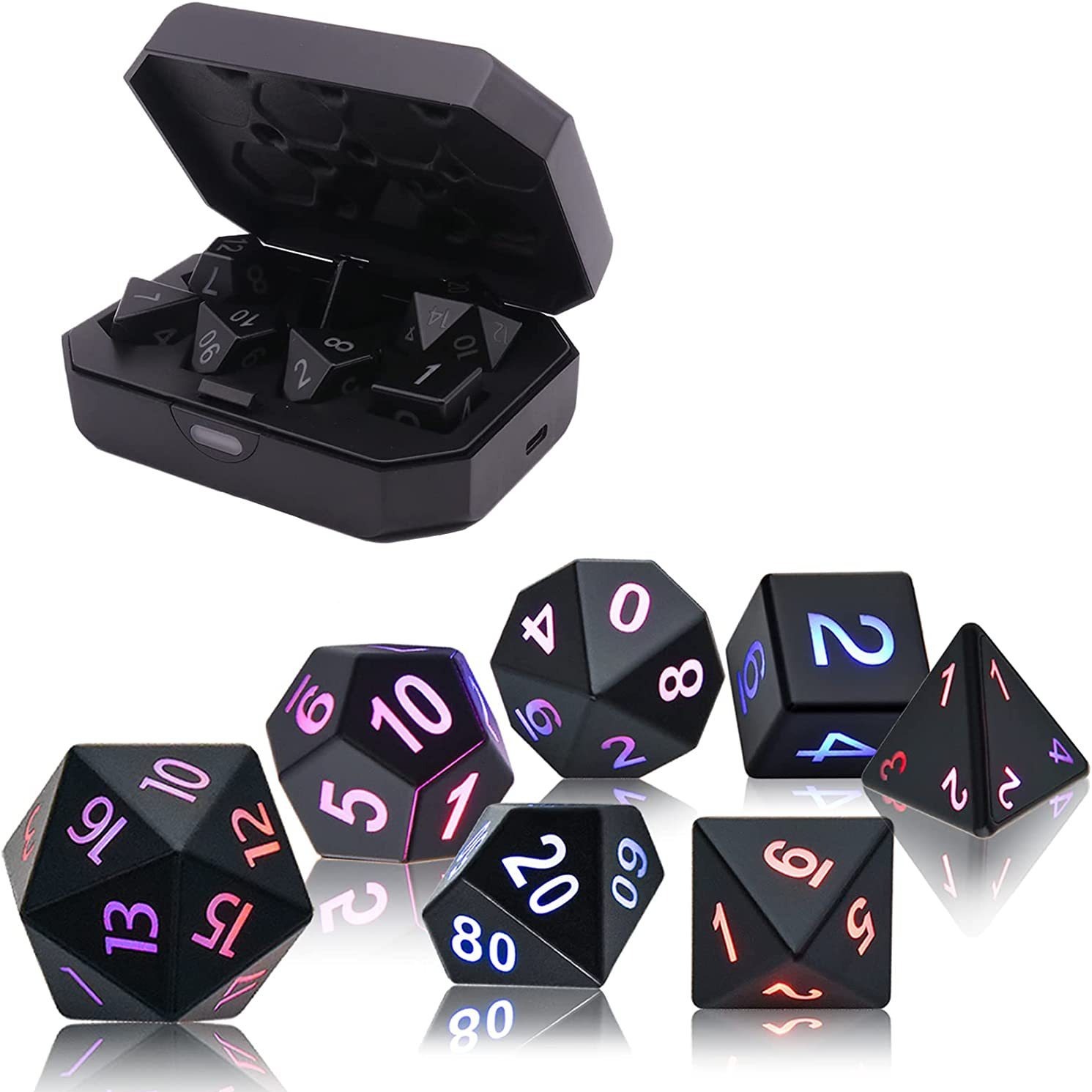 7pcs/set Rechargeable Luminous LED Color Metal Flashy store Dices