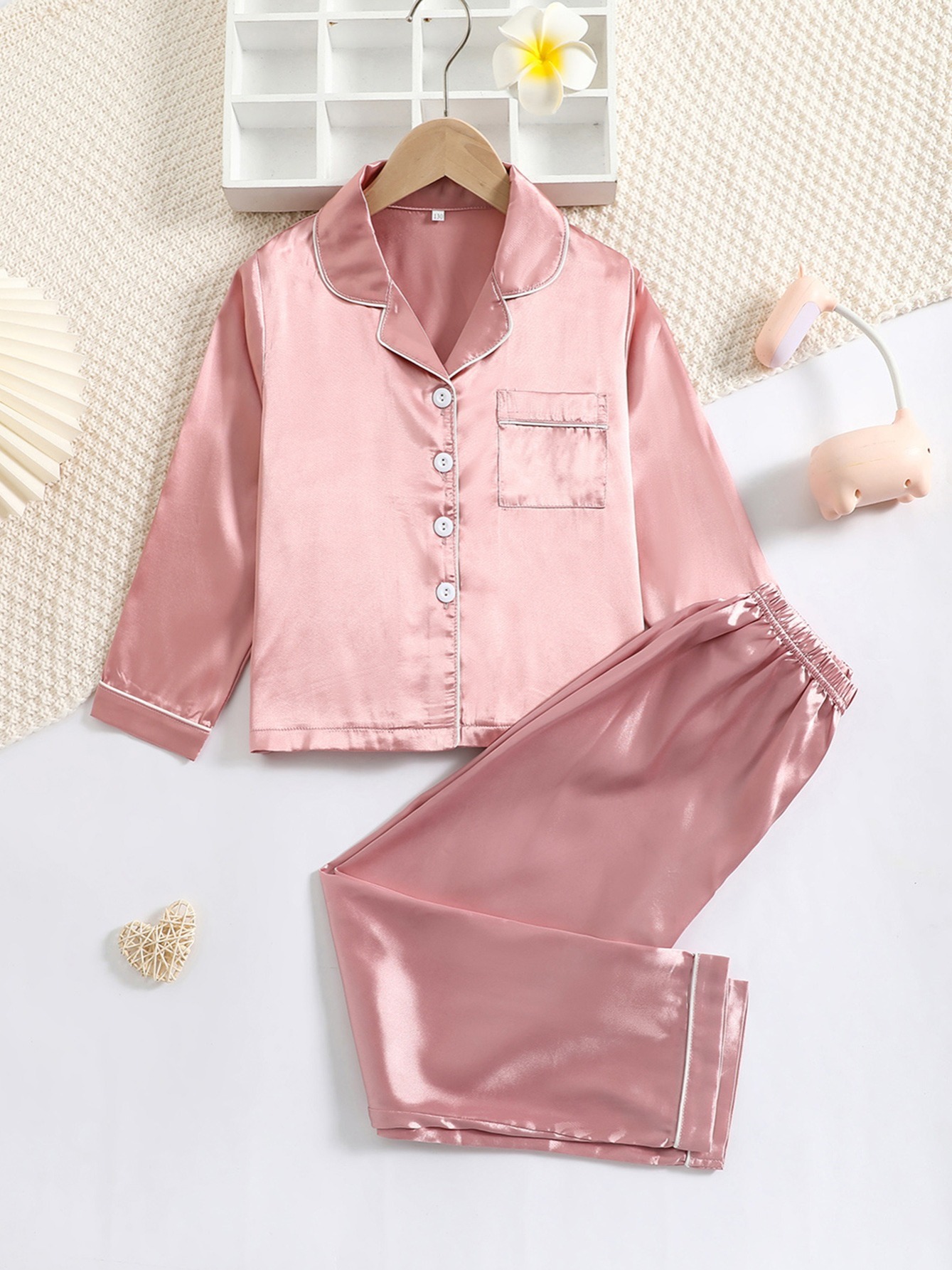 Dusty Pink Silk Pajamas Set Long Sleeve Pajamas for Women 