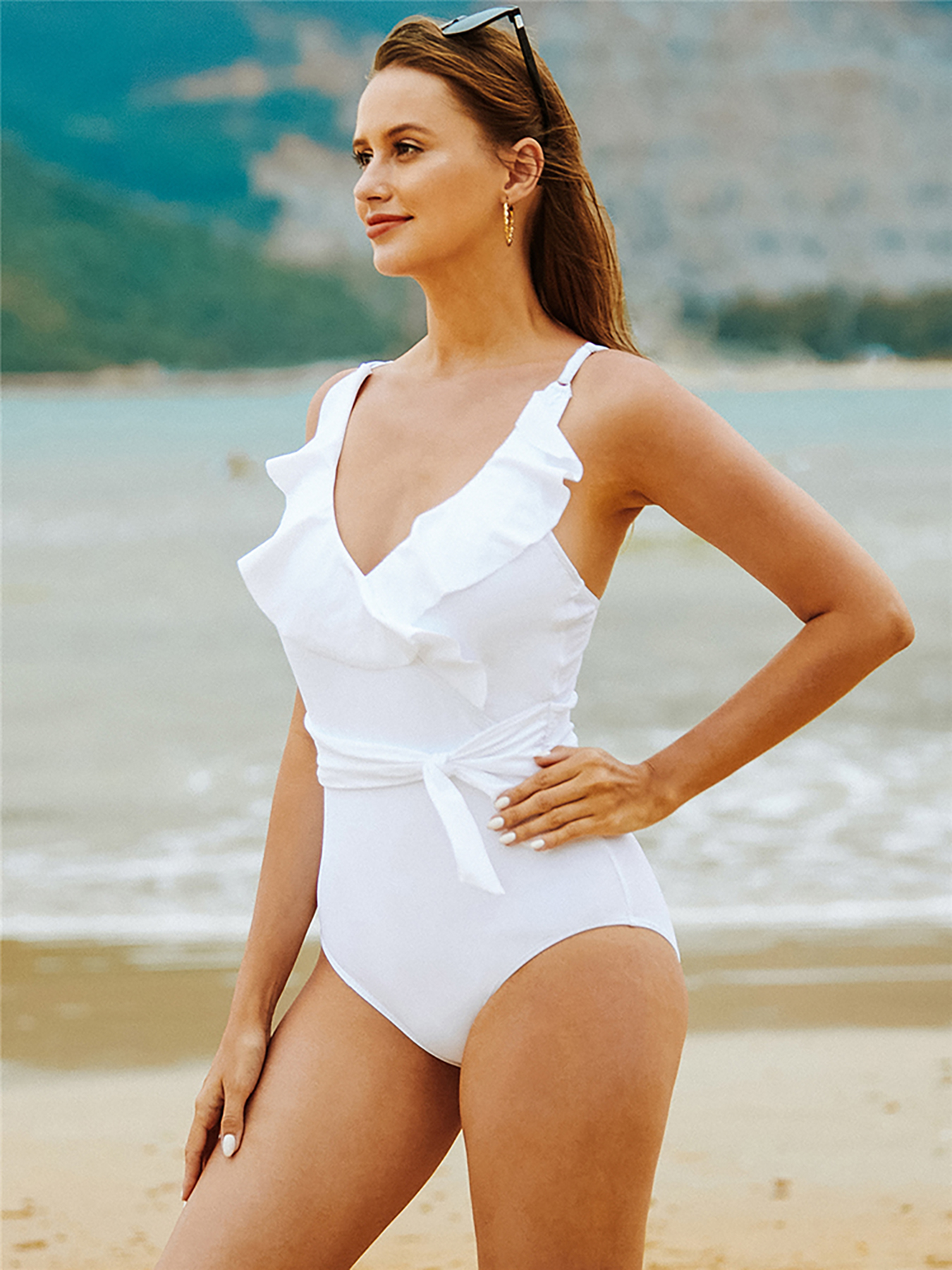 Women's One-Piece Bikini Solid Color Swimsuit Deep V