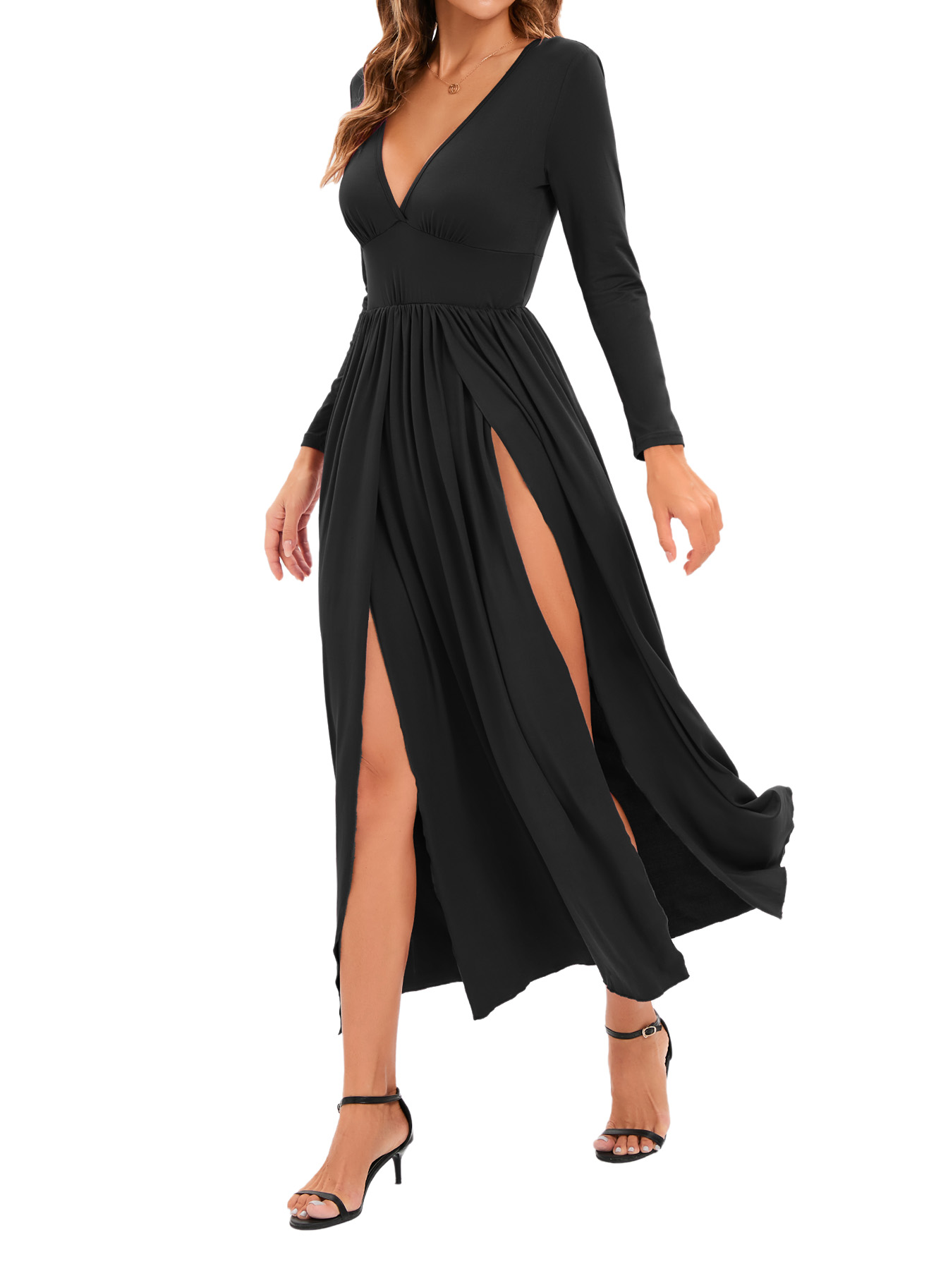 Women's Split Deep V Neck Dress - Temu