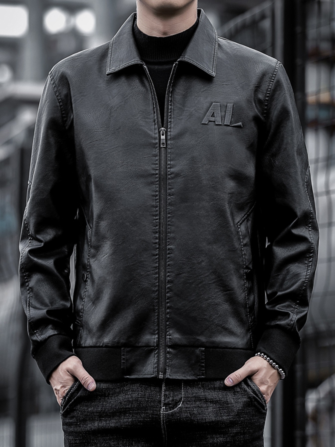 Armani Exchange Men's Faux Leather Jacket - Black - Leather Jackets