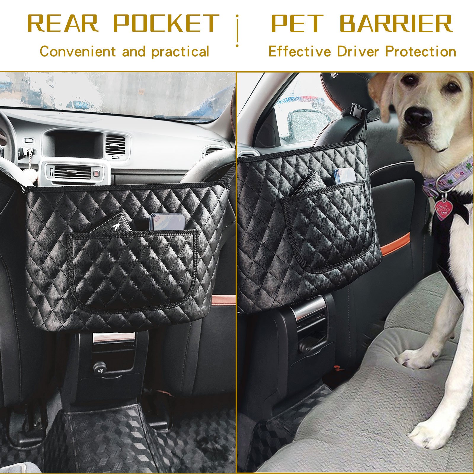 Car Net Pocket Handbag Holder Between Seats, Car Back Seat & Consoles  Organizer for Document Phone Purse Storage, Net Bag Barrier of Pet Dogs  Kids for Safe Driving 