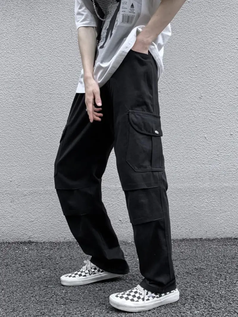Men's Casual Black Design Cargo Pants - Temu