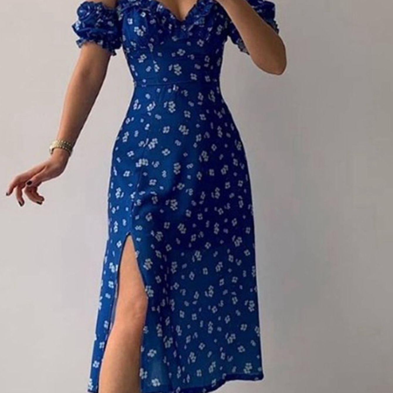 Women's Floral Dress, Off The Shoulder Short Sleeve Strappy Boho Midi