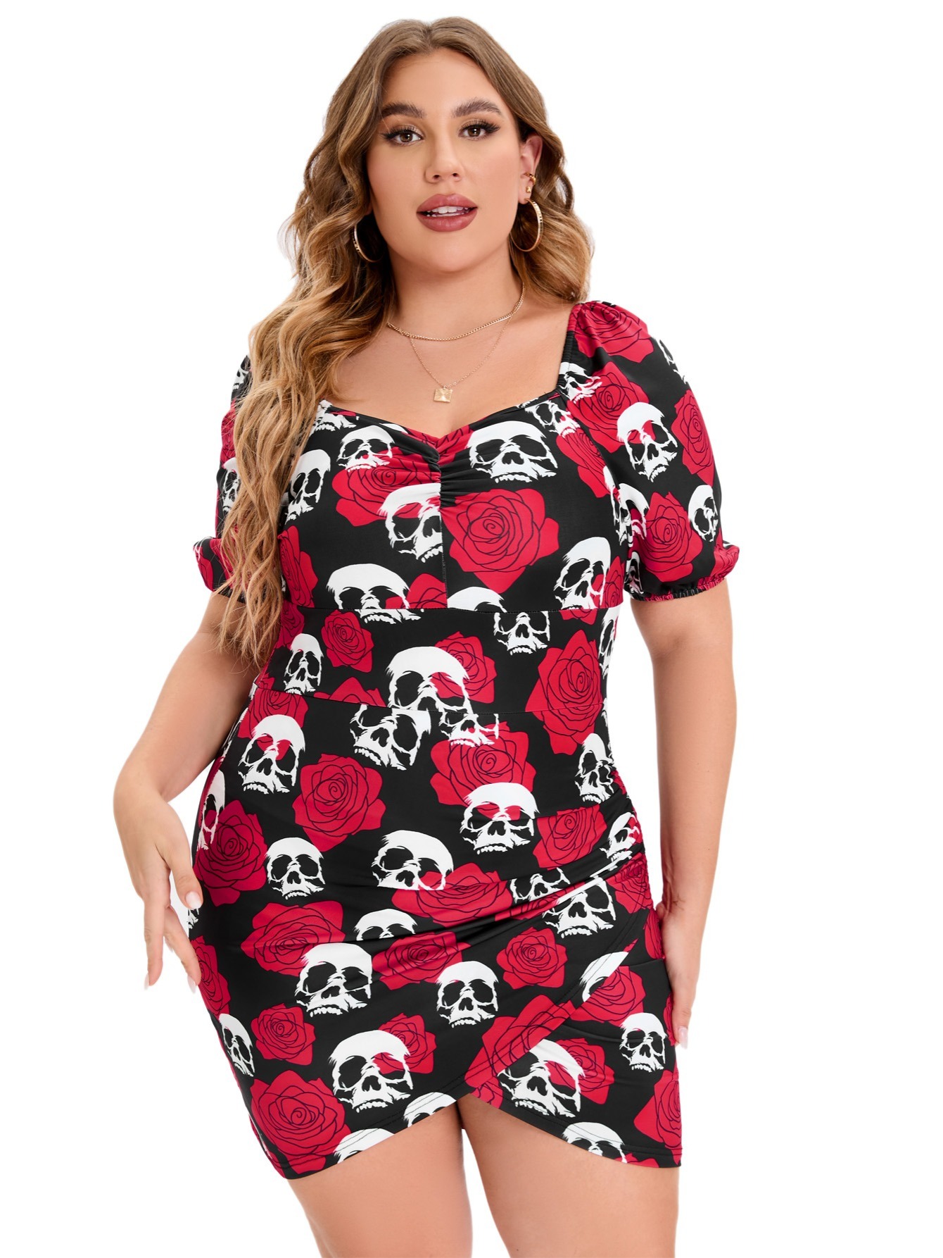 Robe Coton Moulante Missufe - Manches Courtes, Longueur Genou - Style Crayon - Pour Femme