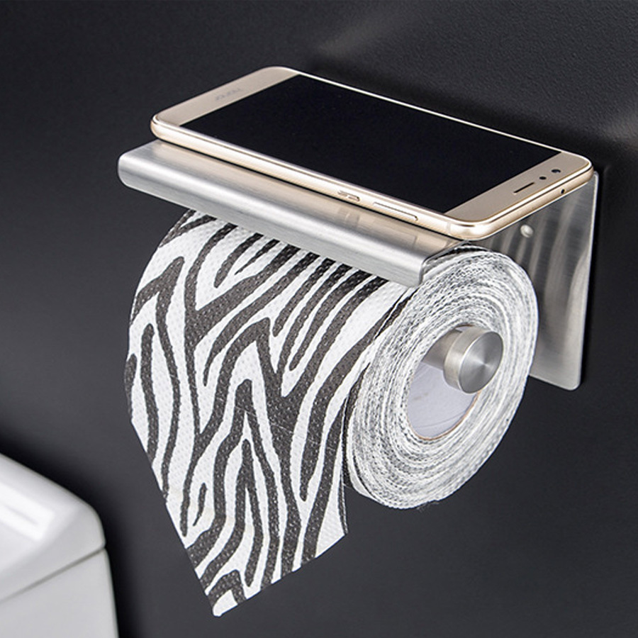 1pc Thickened Abs Toilet Paper Holder Without Drilling, Bathroom Tissue  Roll Holder With Mobile Phone Stand