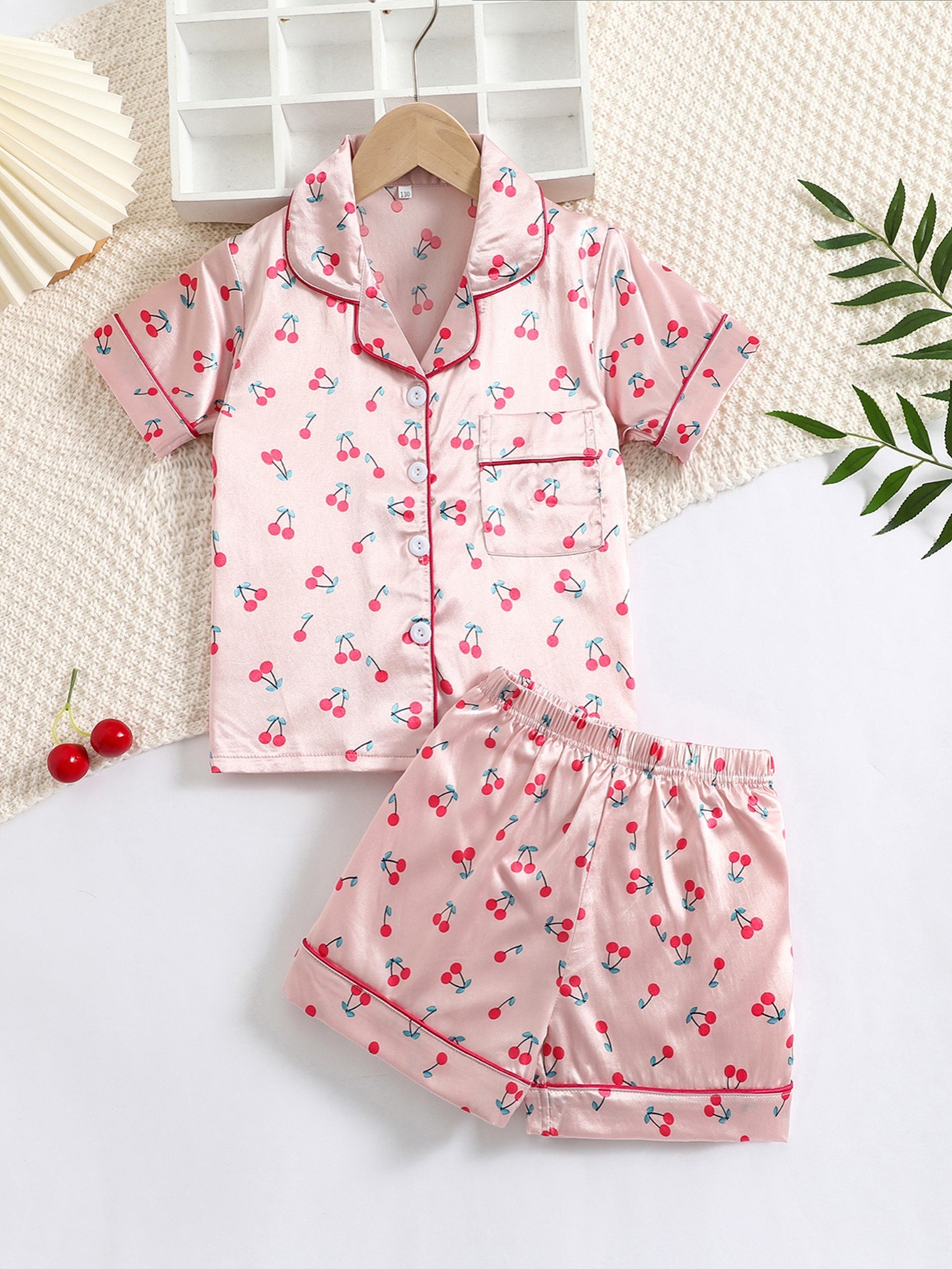 Lisingtool Pajamas for Women Set Little Cherry Print Pajamas Set Spring And  Summer Suspenders Trousers Two Piece Set Summer Thin Ice Silk Home Clothes
