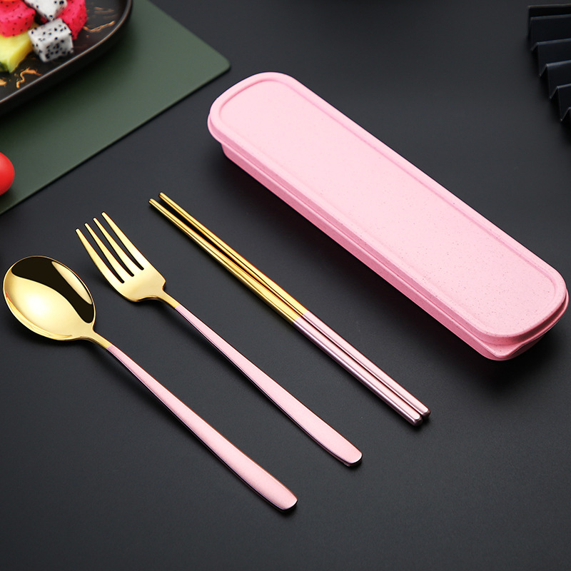 Set Of 3 304 Stainless Steel Chopsticks Spoon Fork Set Household Korean  Style Outdoor Cutlery - Home & Kitchen - Temu