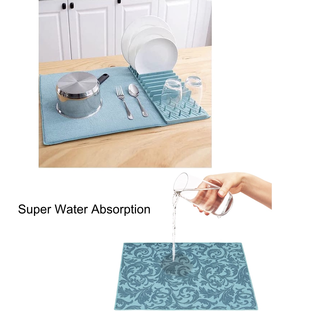 XL Large Dish Drying Mats for Kitchen Counter, Absorbent Reversible  Microfiber K