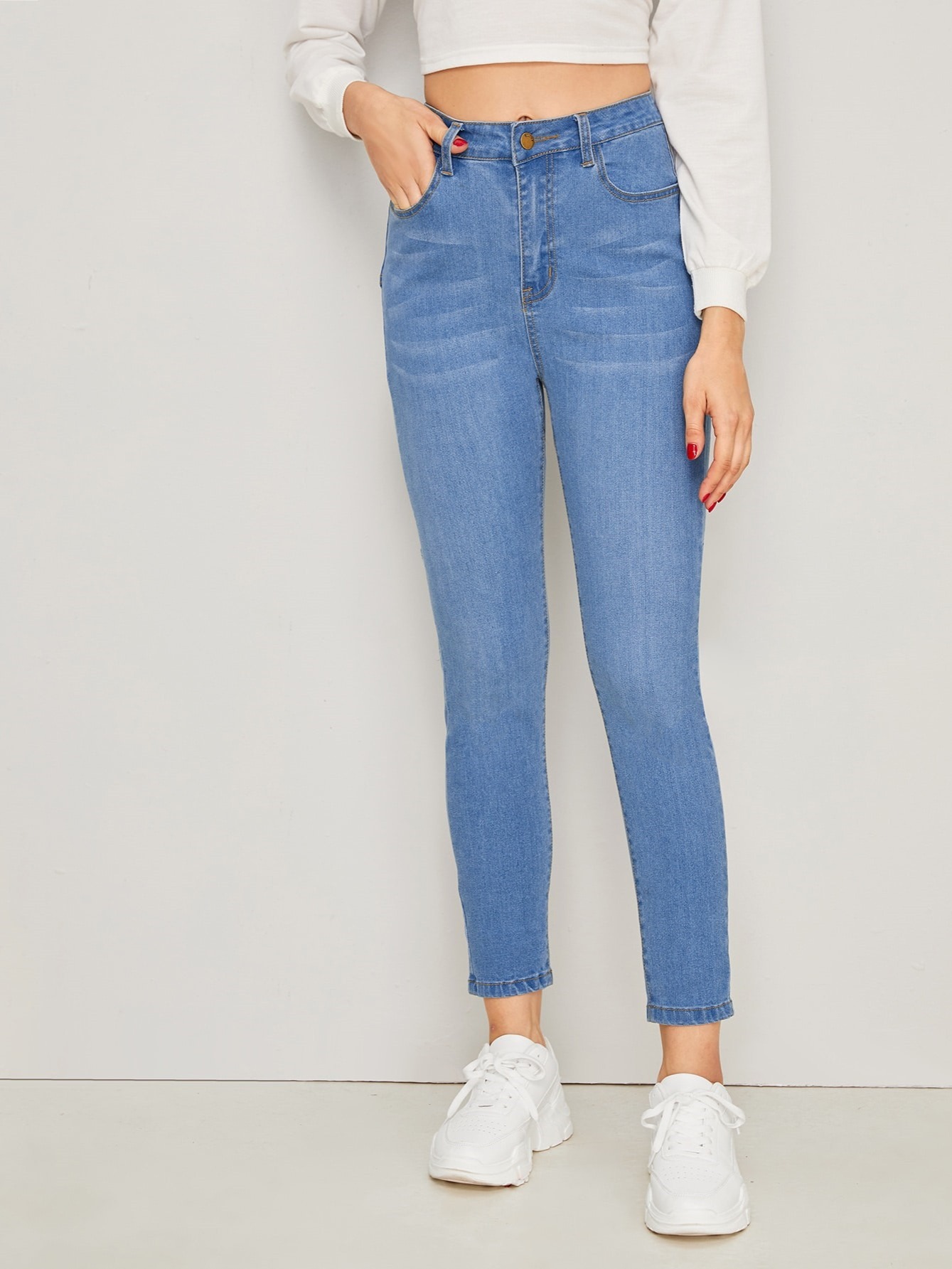 Solid Double Breasted Pants Casual High Waist Skinny Pants - Temu