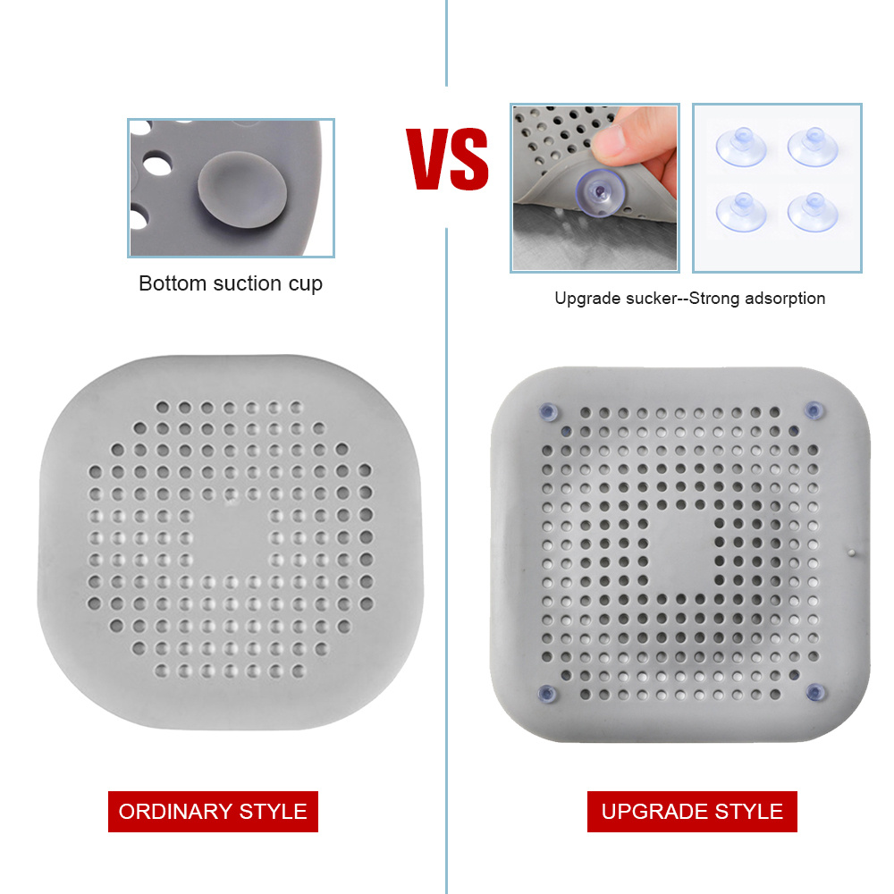 Bovinde Hair Drain Catcher,Square Drain Cover for Shower Silicone Hair  Stopper with Suction Cup,Easy