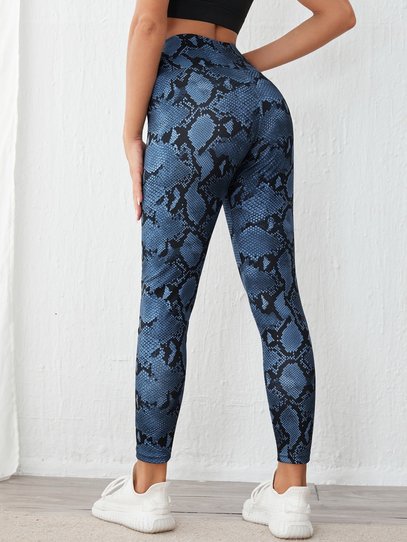 High Waist Yoga Pants with Snakeskin Print for Women - Stretchy and Butt  Lifting