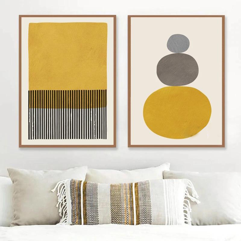 Abstract Canvas Print Yellow Grey Wall Art Painting Wall - Temu