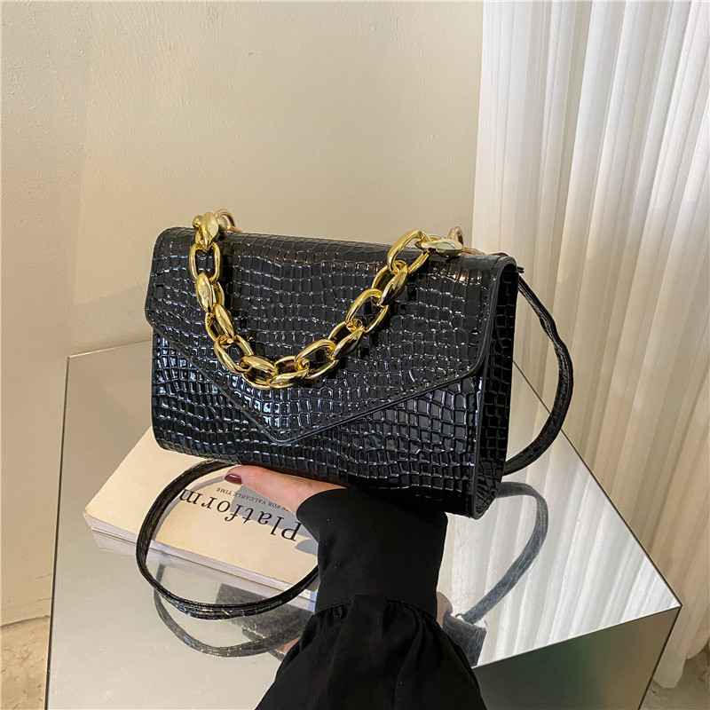 Croc Embossed Chain Shoulder Bag