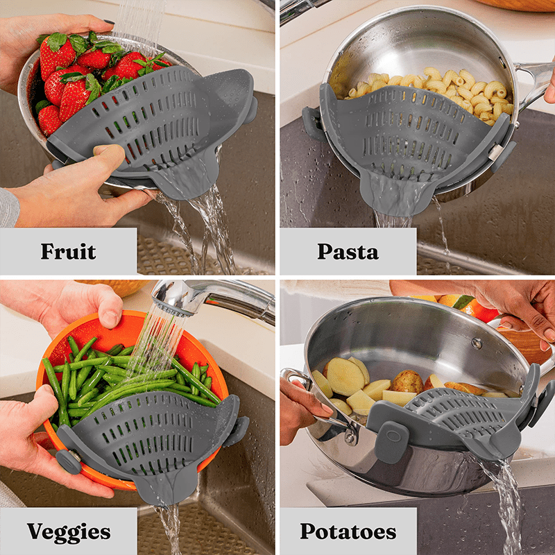 Kitchen Pasta Strainers Clip On Pot Silicone Spaghetti Colanders Heat  Resistant Kitchen Gadgets Fits Pots Pans Bowls 