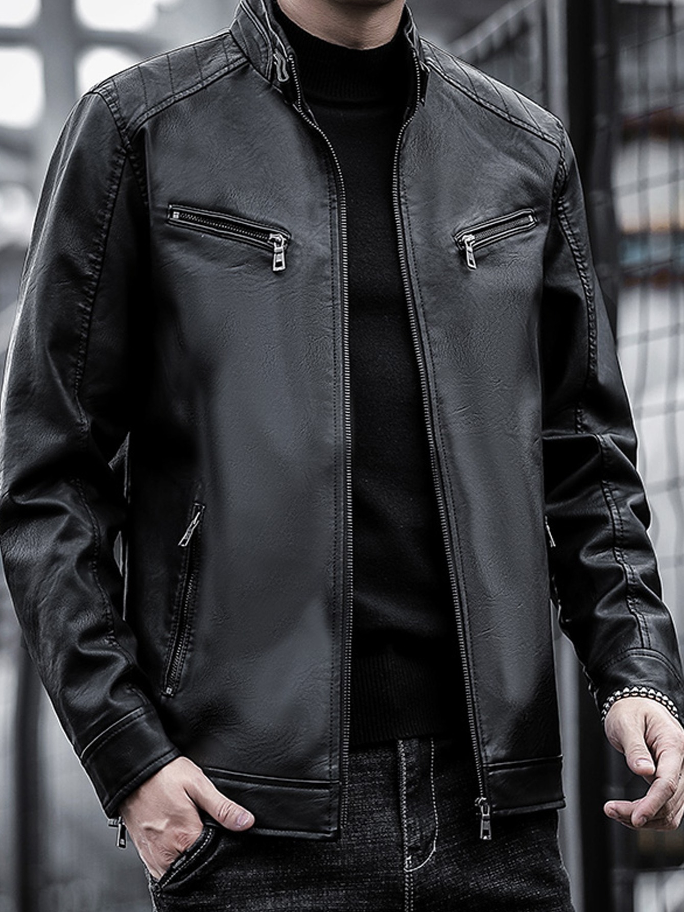 casual motorcycle leather jacket