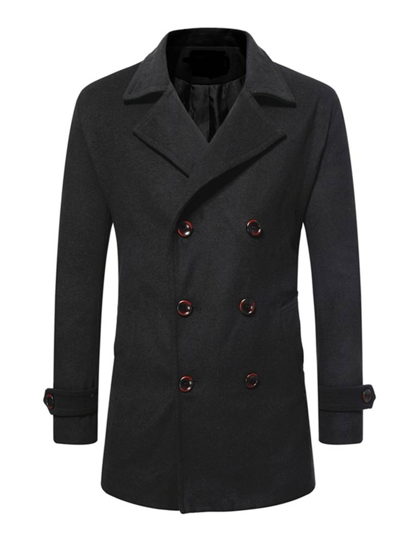 New Autumn Men's Black Button Lapel Trench Coat | Shop Now For Limited ...