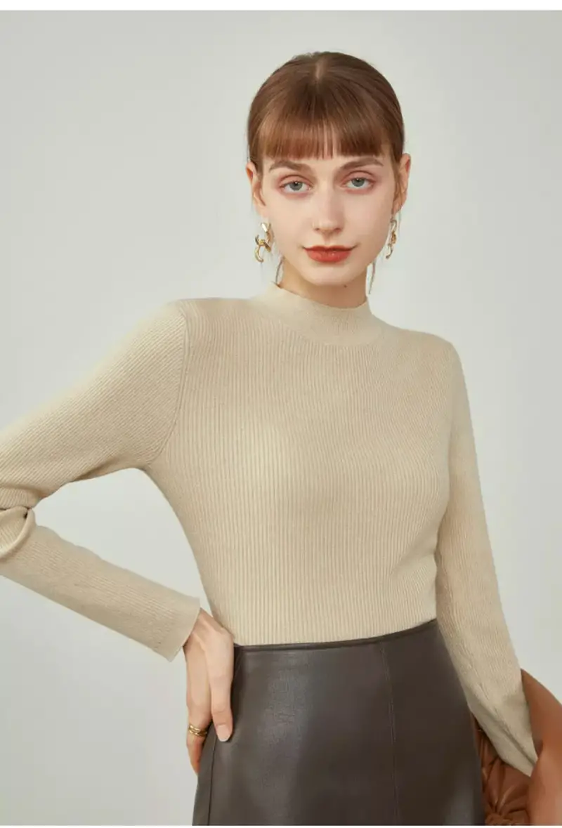 Women's Sweater Mock Neck Solid Ribbed Long Sleeve Slim - Temu