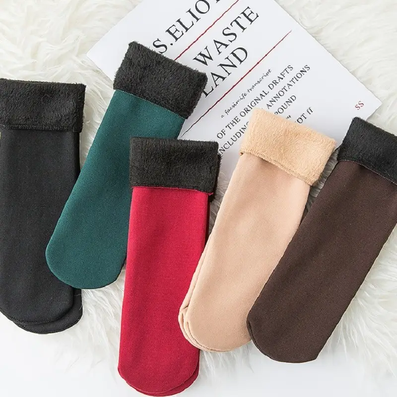 5 pares de calcetines de invierno, calcetines cálidos para la nieve,  calcetines de tubo medio para mujer