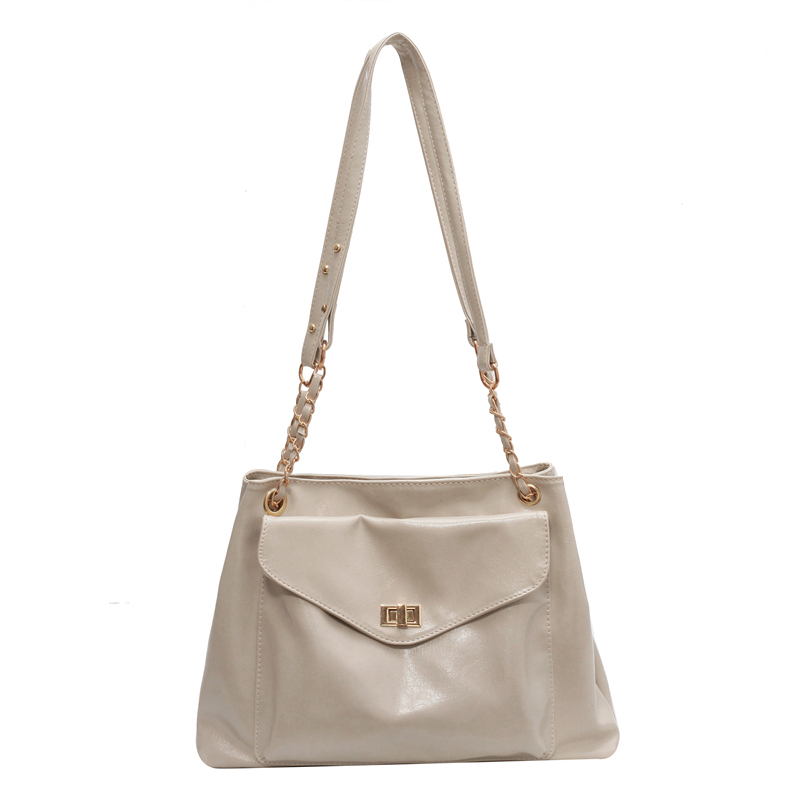 Prada Gray leather shoulder bag with Lock and Gold Chain
