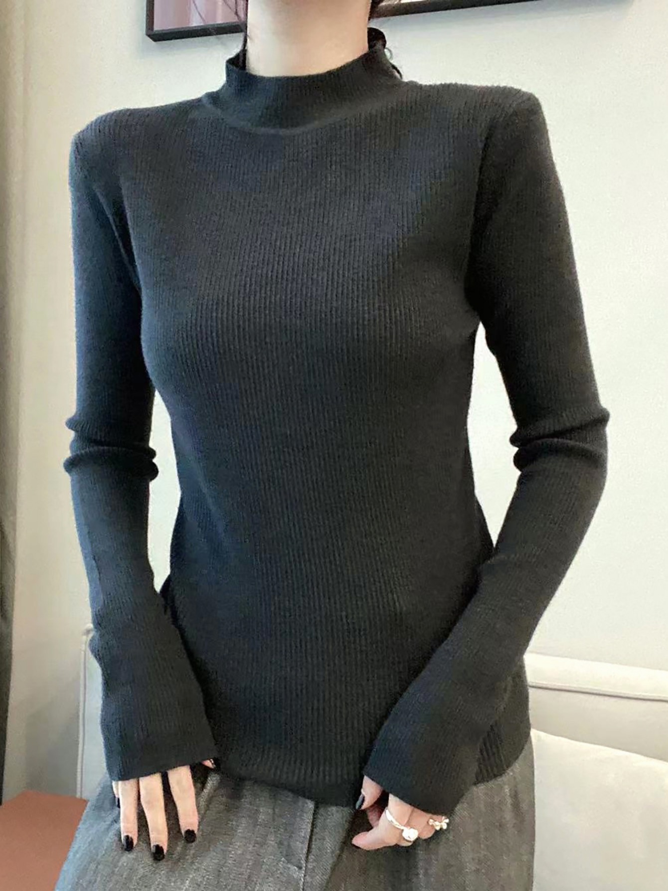 Women's Ribbed Mock Neck Knit Sweater