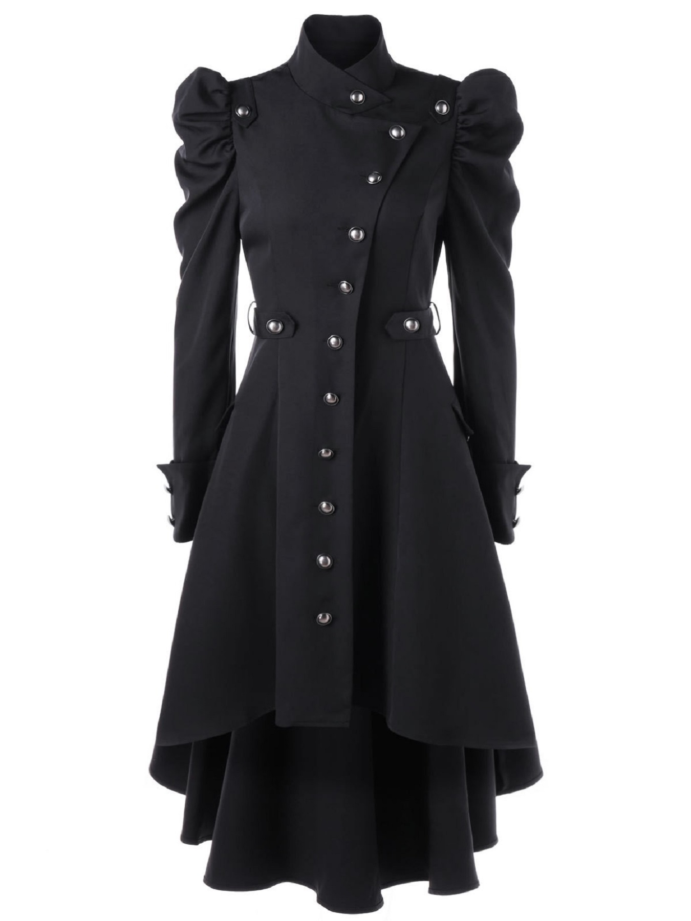 Solid Double Breasted Pea Coat, Belted Buckle Spring Mid-long