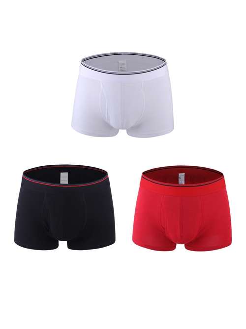 3pcs Men's Solid Color Cotton Boxer Briefs Underpants