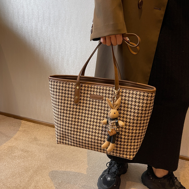 High Capacity Top Handle Bags For Women High Quality Houndstooth