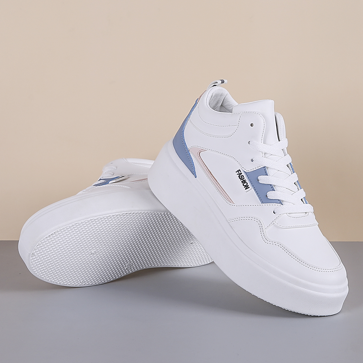 Cute & Chunky Skate Shoes, Cute & Stylish White Colorblock Sneakers,  Women's Footwear