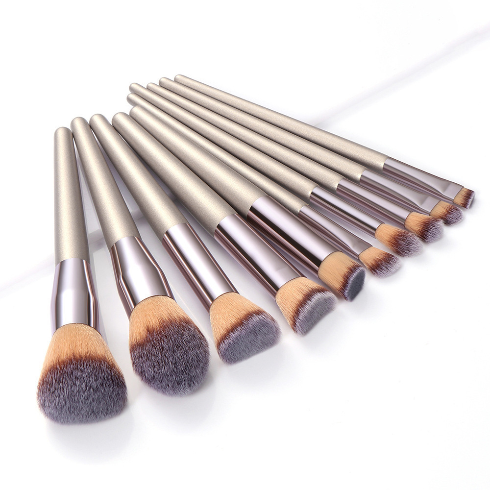 

10 Pcs Premium Champagne Gold Makeup Brush Set - Professional Quality Makeup Tools For Flawless Application