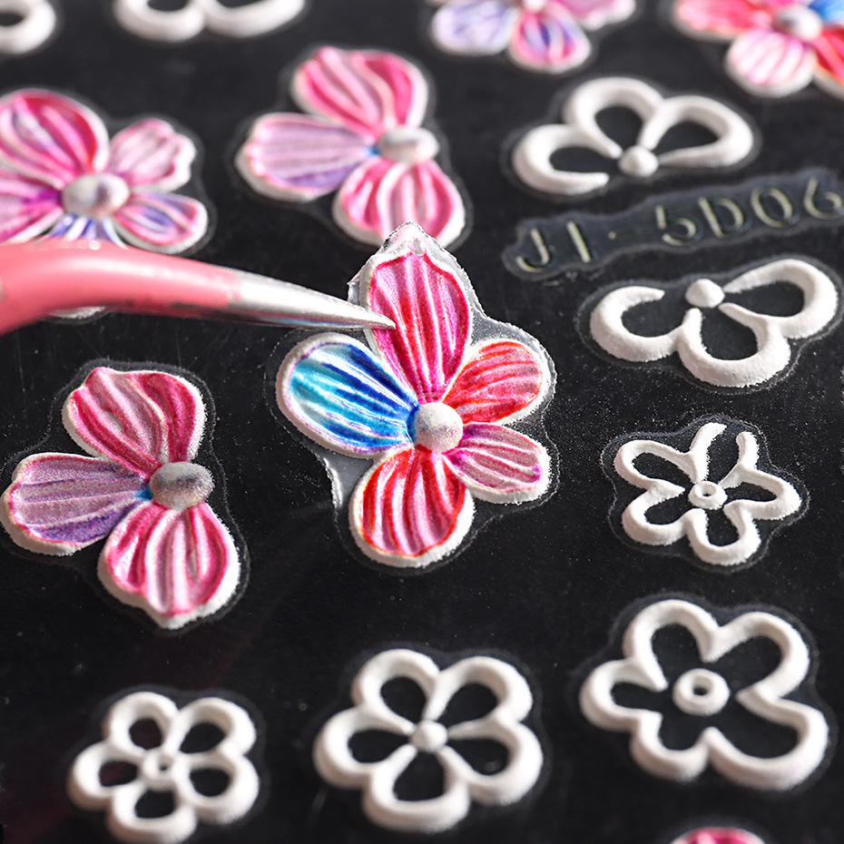 5D Flower Nail Stickers Embossed Stereoscopic Nail Decals Self-adhesive Decals